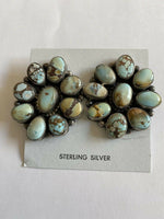 Navajo Sterling Silver & Golden Hills Turquoise  Cluster Post Earrings