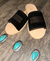 Nadia Western Boot Stitch Slide • Black w/ Copper Stitching