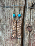 Embossed Leather Rectangle w/Turquoise Earrings • 17520