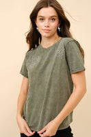 Floral Western Embroidered Tee • Olive or Apricot