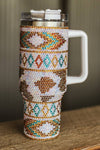 Ivory Aztec Rhinestone 40oz Tumbler