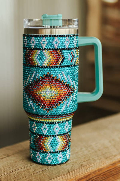 Turquoise Aztec Rhinestone 40oz Tumbler