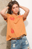 Floral Western Embroidered Tee • Olive or Apricot