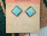 Navajo Turquoise and Sterling Silver Square Stud Earrings