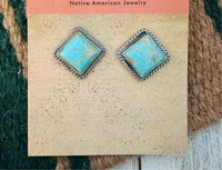 Navajo Turquoise and Sterling Silver Square Stud Earrings