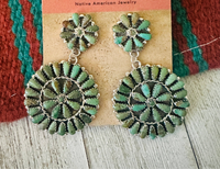 Navajo Turquoise & Sterling Silver Cluster Dangle Earrings