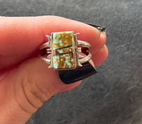 Navajo Sterling Silver & Turquoise Inlay Rectangle Ring