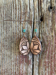 Lt Natural Tooled Teardrop w/Turquoise Earring • 16589