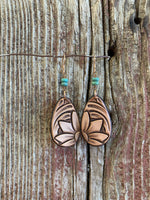 Lt Natural Tooled Teardrop w/Turquoise Earring • 16589