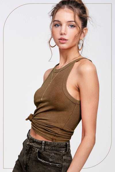 Mineral Washed Halter Neck Tank Top