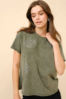 Floral Western Embroidered Tee • Olive or Apricot